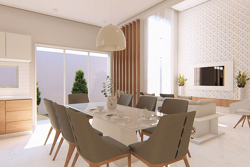 Projeto de casa térrea moderna com 3 suítes - FX Construções